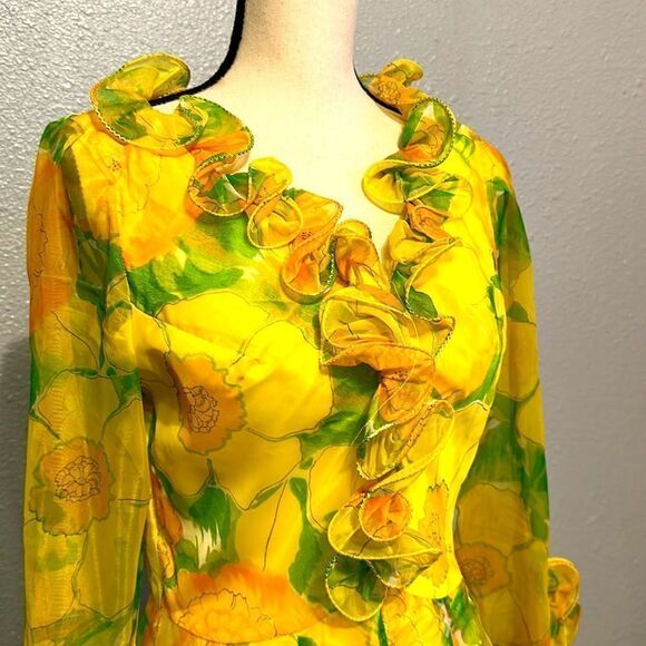 Coco California vintage yellow and green floral maxi dress. No size tag. - Picture 3 of 12